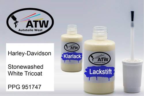 Harley-Davidson, Stonewashed White Tricoat, PPG 951747: 20ml Lackstift + 20ml Klarlack - Set, von ATW Autoteile West.